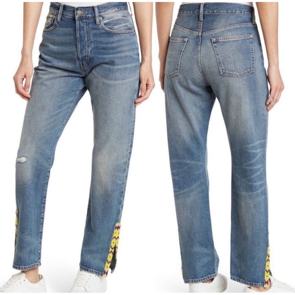 Ralph Lauren Jeans Callen Women 29 High Rise Slim Southwest Beaded Boho Blue New
